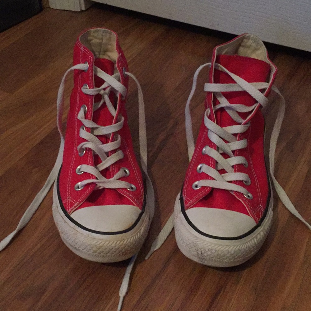 Red high-top converse sneakers